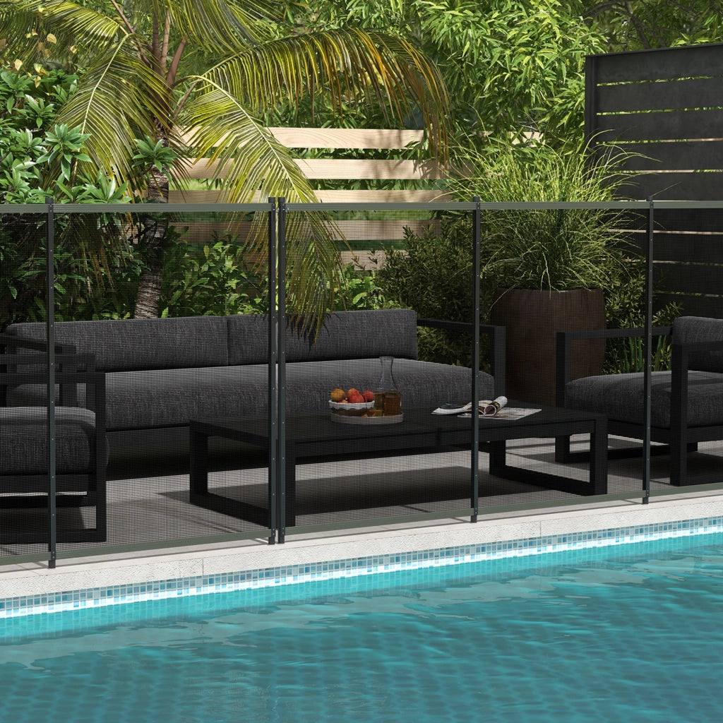Recinzione di sicurezza per piscina 365x126 cm, set 4 pannelli in alluminio e rete Texteline nera