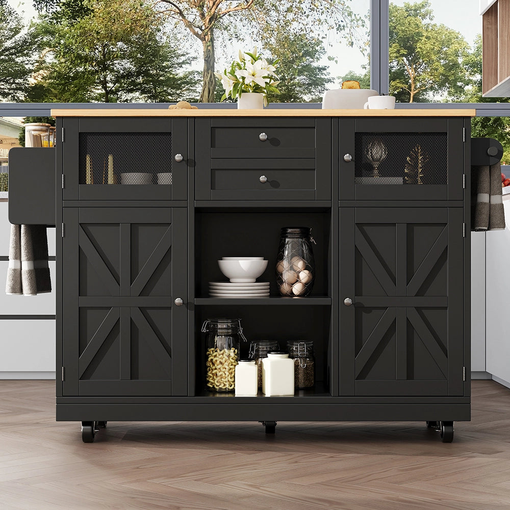 Isola cucina - Xylo - porte 3D scaffali regolabili nero