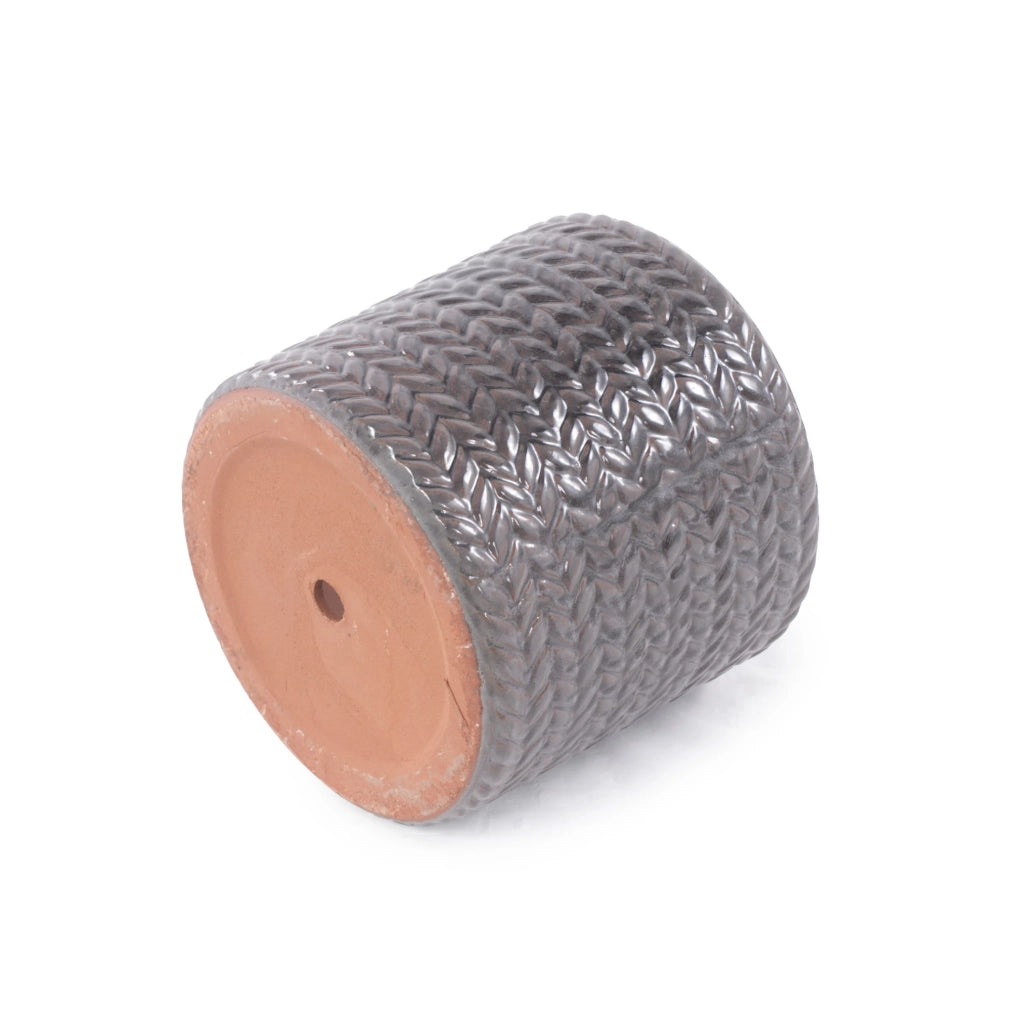 VASO in Ceramica  24,5 cm Grigio Lucido con Foro di Drenaggio