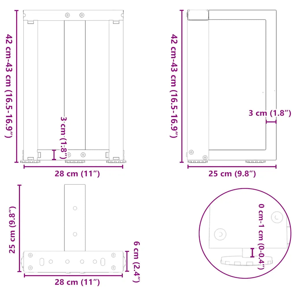 Gambe per Tavolino da Caffè a Forma di T 2 pz Antracite 28x25x(42-43) cm Acciaio 4013022