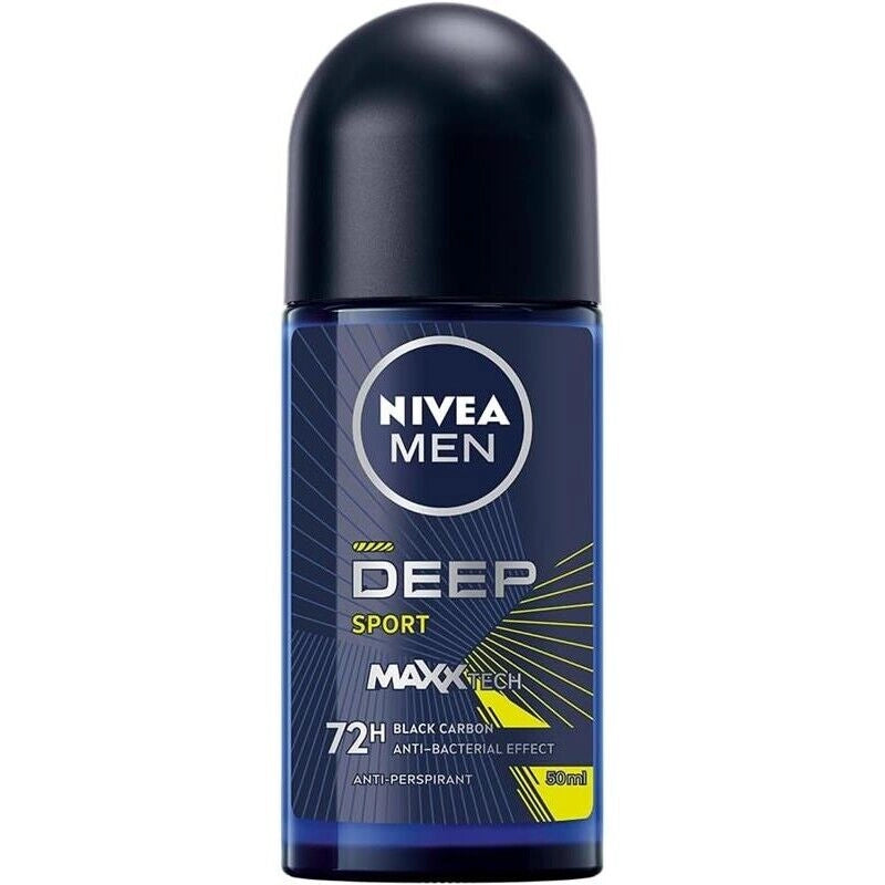 NIVEA MEN DEEP SPORT DEODORANTE ROLL-ON 50 ML UOMO ARRICCHITO CON CARBONE ATTIVO PER 72H DI PROTEZIONE