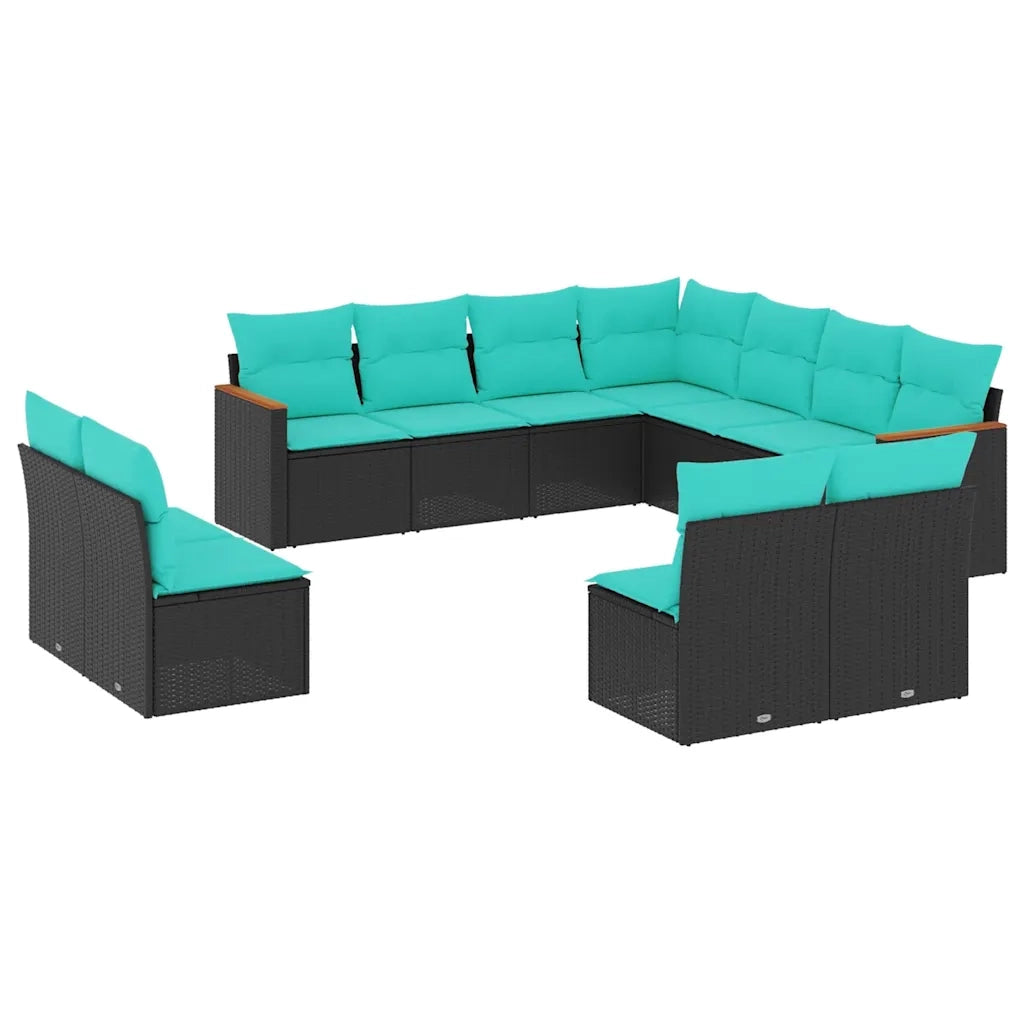 Set Divani da Giardino 11 pz con Cuscini Nero in Polyrattan 3226085