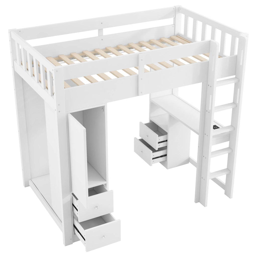 Letto a castello bianco con funzione scrivania sottostante 90x200 cm