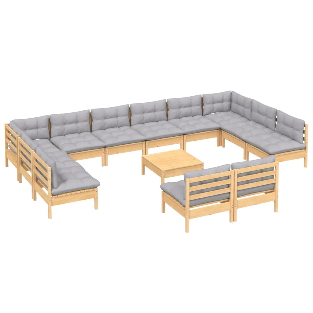 Set Divani da Giardino 13 pz con Cuscini Grigi Massello di Pino 3097228