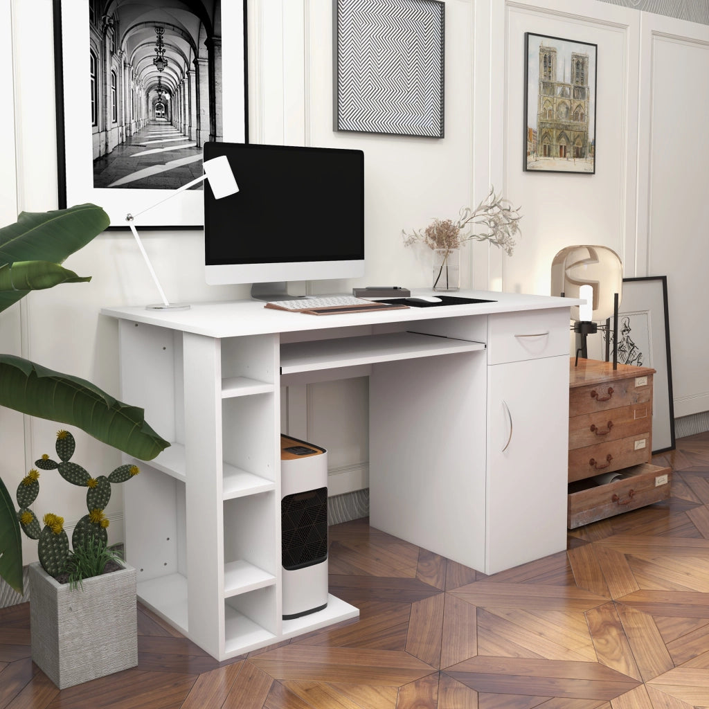 Scrivania per computer con scaffale e cassetto ¨C zephmum ¨C bianco MDF 120x60x74 cm