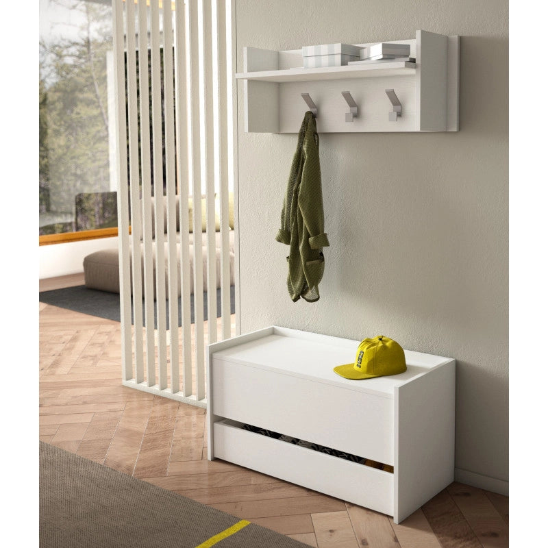 Pannello appendiabiti a parete con ripiano e 3 ganci bianco 90x29x34 cm - Terraneo