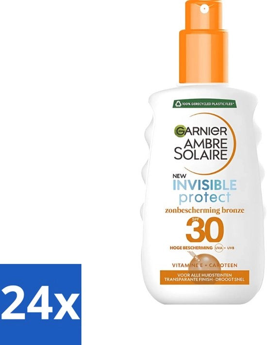 24 x Spray di protezione solare trasparente con abbronzatura - SPF 30 - 200 ml - Protezione solare - Spray di protezione solare - SPF 30 - Protezione solare trasparente - Abbronzatura naturale