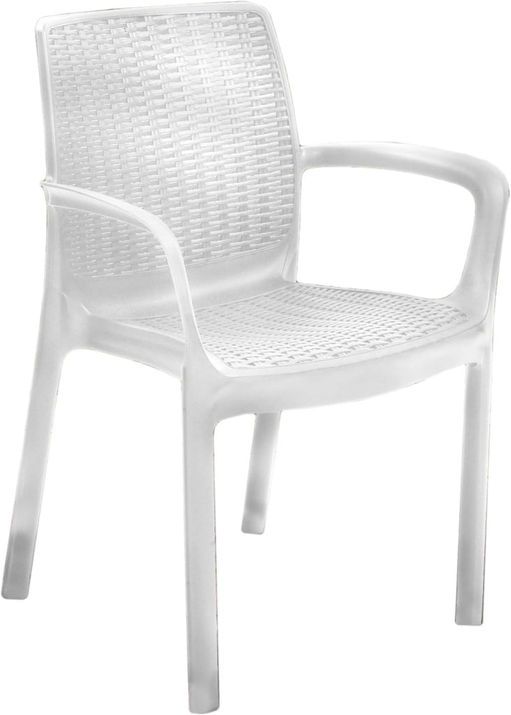Poltrona da Giardino Melody in Resina Effetto Rattan Colore Bianco Resistente ai Raggi UV e Impilabile Keter