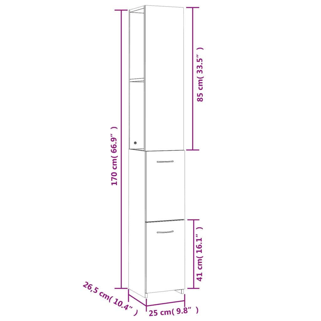 Armadietto da Bagno Bianco 25x26,5x170 cm in Legno Multistrato 808431
