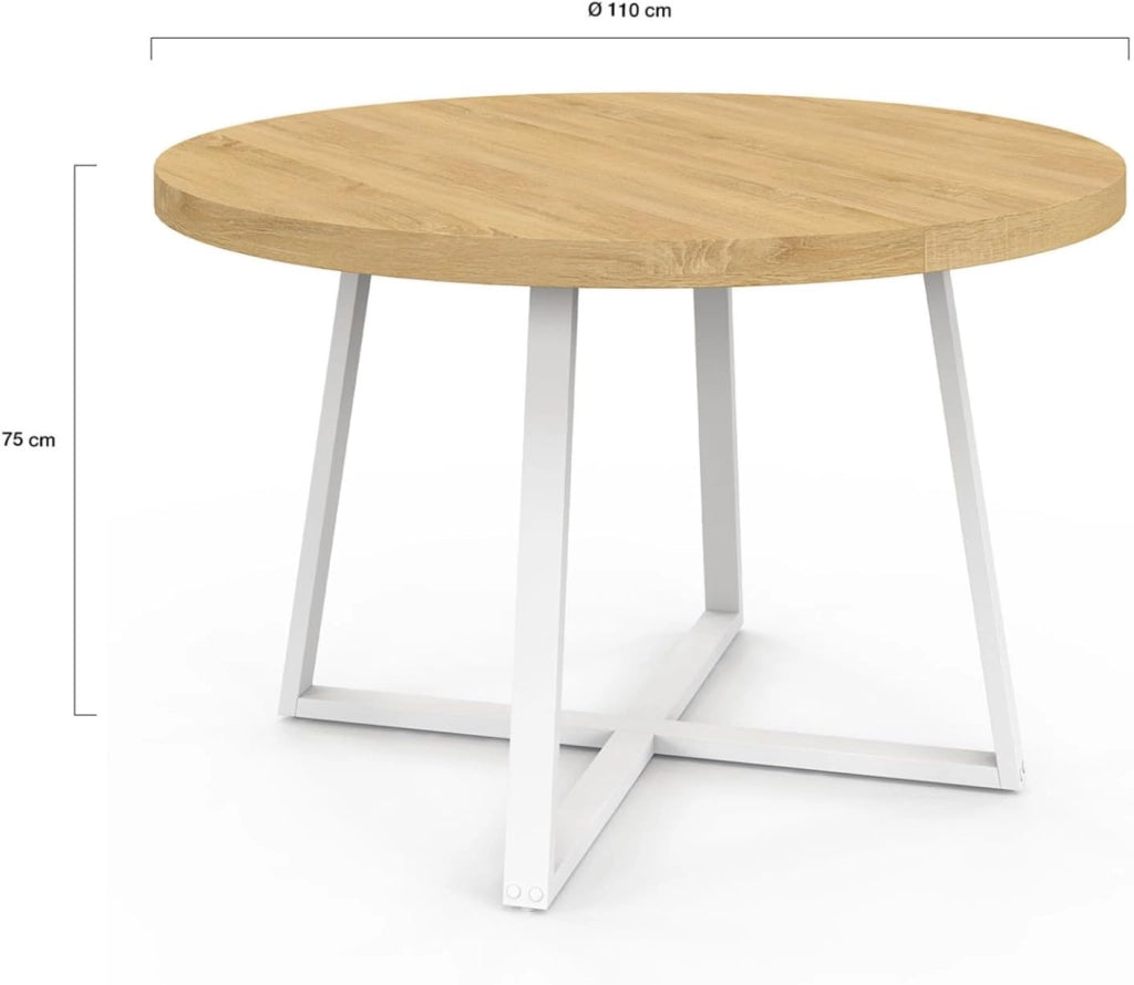Tavolo da pranzo rotondo SELMA 4-6 persone in legno e bianco 110 cm
