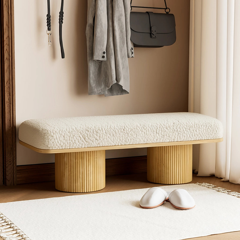 Panca imbottita - con seduta morbida e design arrotondato - in teddy - bianco - 122 × 46 × 42.5 cm