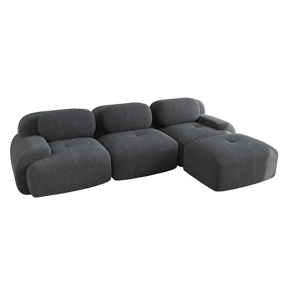 Divano angolare modulare - Xylo - Velluto costato, braccioli XL, imbottitura 32D, grigio