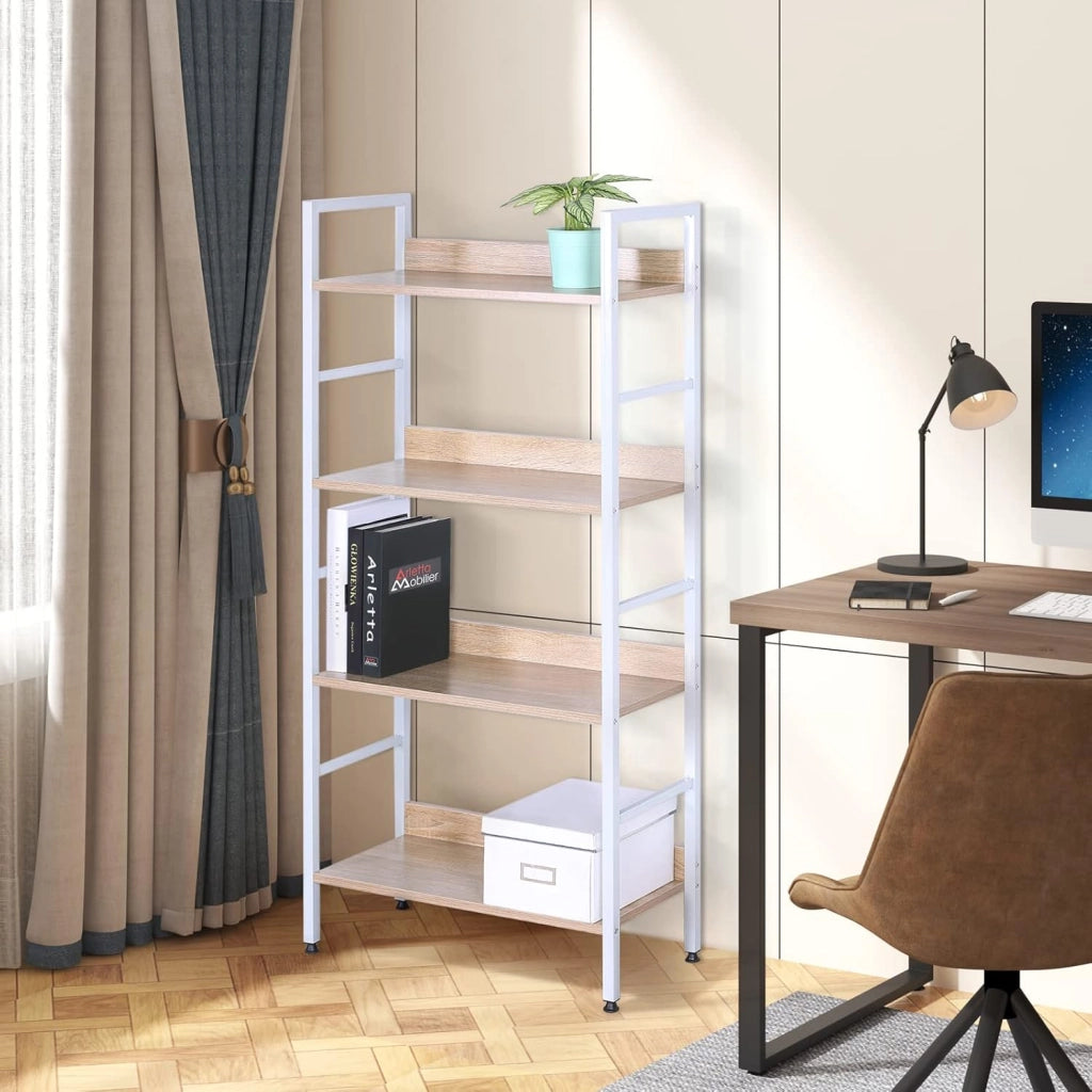 Libreria per Studio Ufficio Scaffale a 4 Ripiani Mensole in Legno Fioriera Porta Piante RGB9304hei