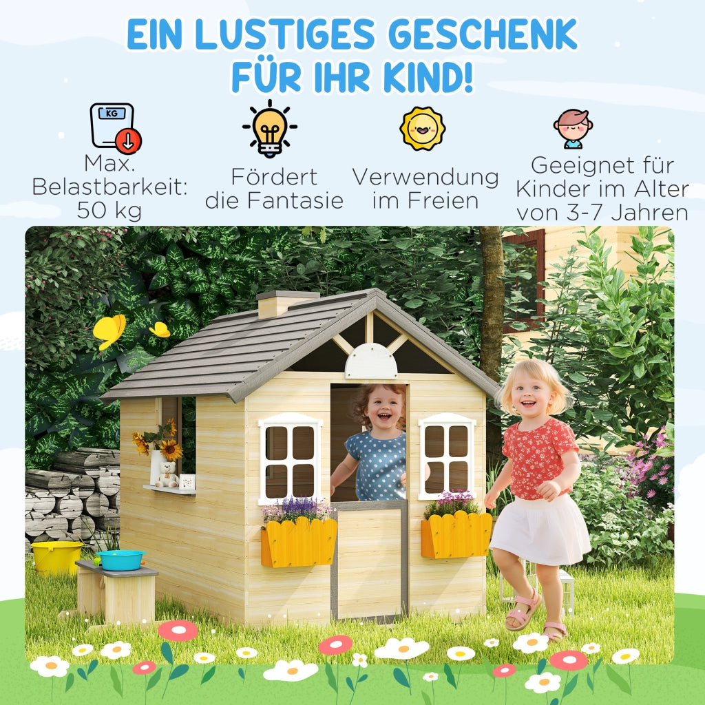 Casa di gioco per bambini in legno con porta finestra cassetta delle lettere ¨C zephmum ¨C esterno interno