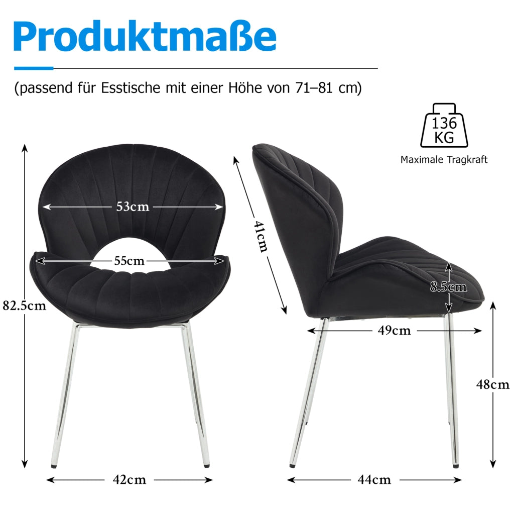 Sedia da pranzo in velluto nero senza braccioli; struttura in metallo; 66 x 55;5 x 53;5 cm