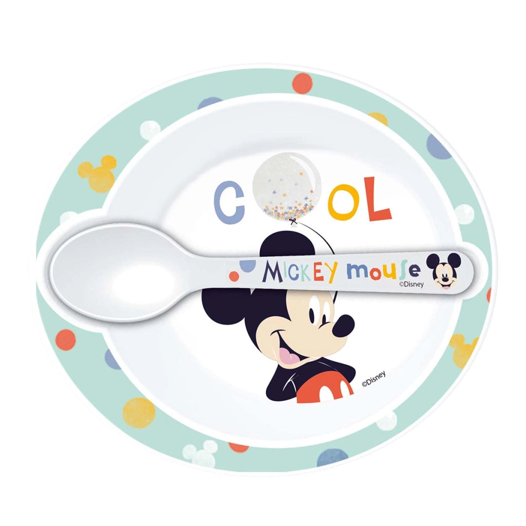 Set Ciotola e Cucchiaio per Bambini Motivo Cool Utilizzabile nel Microonde Multicolore Mickey Mouse