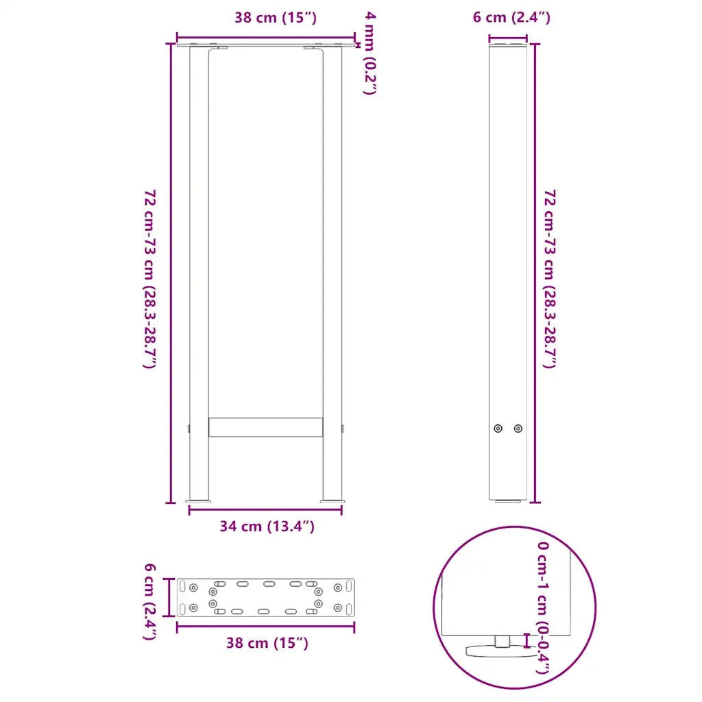 Gambe per Tavolo Consolle Bianche 2 pz 38x(72-73) cm Acciaio