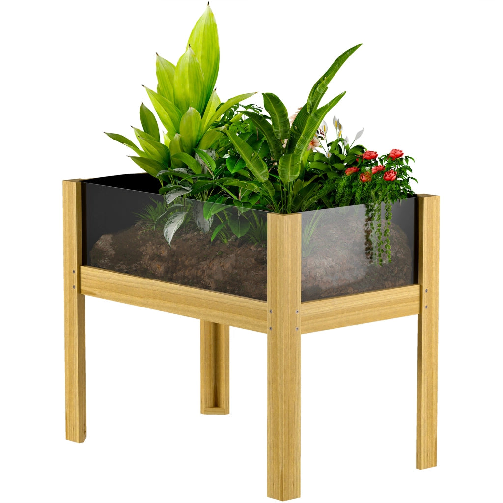 Giardino rialzato in legno con pannelli acrilici e fori drenaggio ¨C zephmum ¨C 75x46x60.5 cm naturale