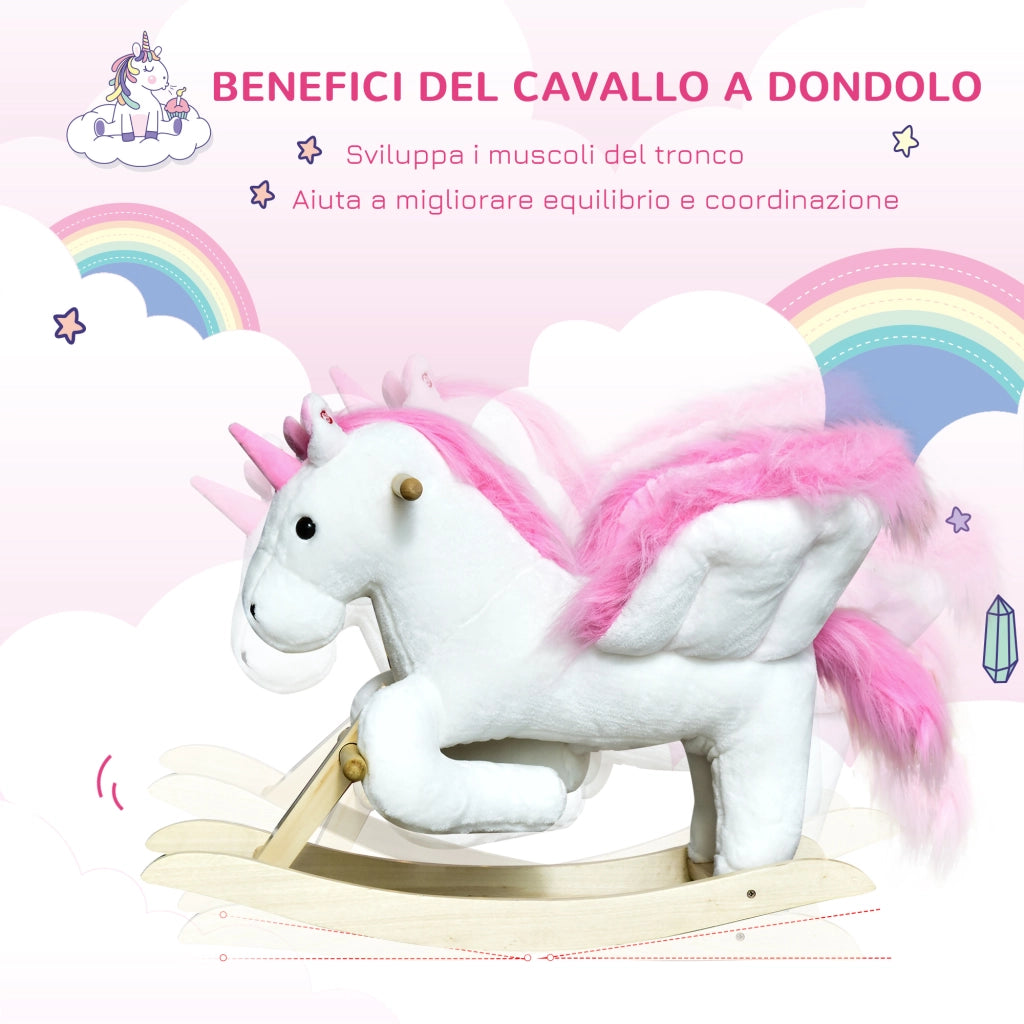 EasyComfort Cavallo a Dondolo Unicorno con Musica in Metallo e Legno 65x32x55cm