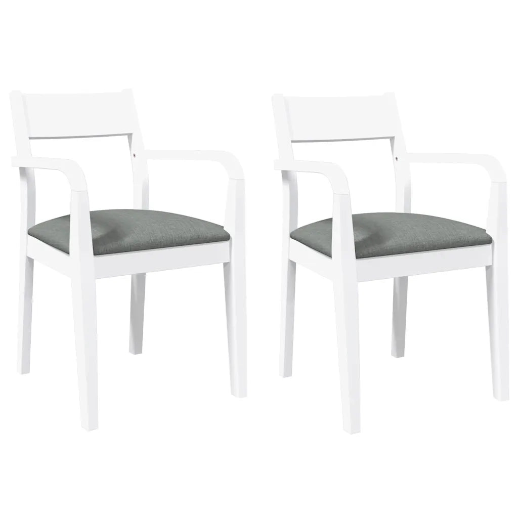 Sedie da Pranzo con Cuscini 2 pz Bianco Legno Massello di Hevea
