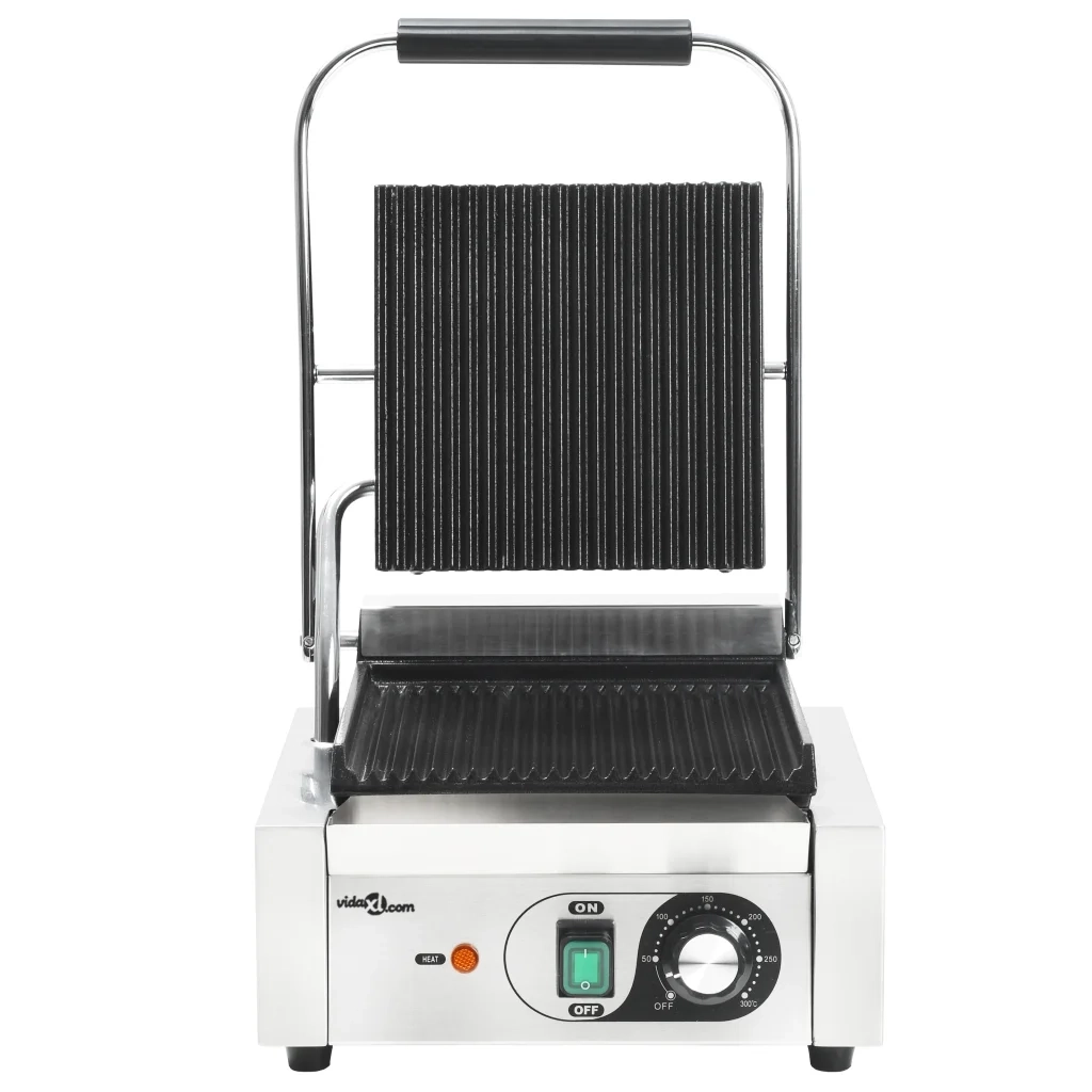 Griglia per Panini Scanalata in Acciaio Inox 1800W 31x30,5x20cm 50749