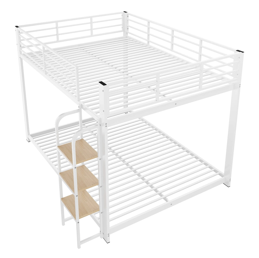 Letto a castello bianco 140x200 cm con scala in legno e struttura stabile