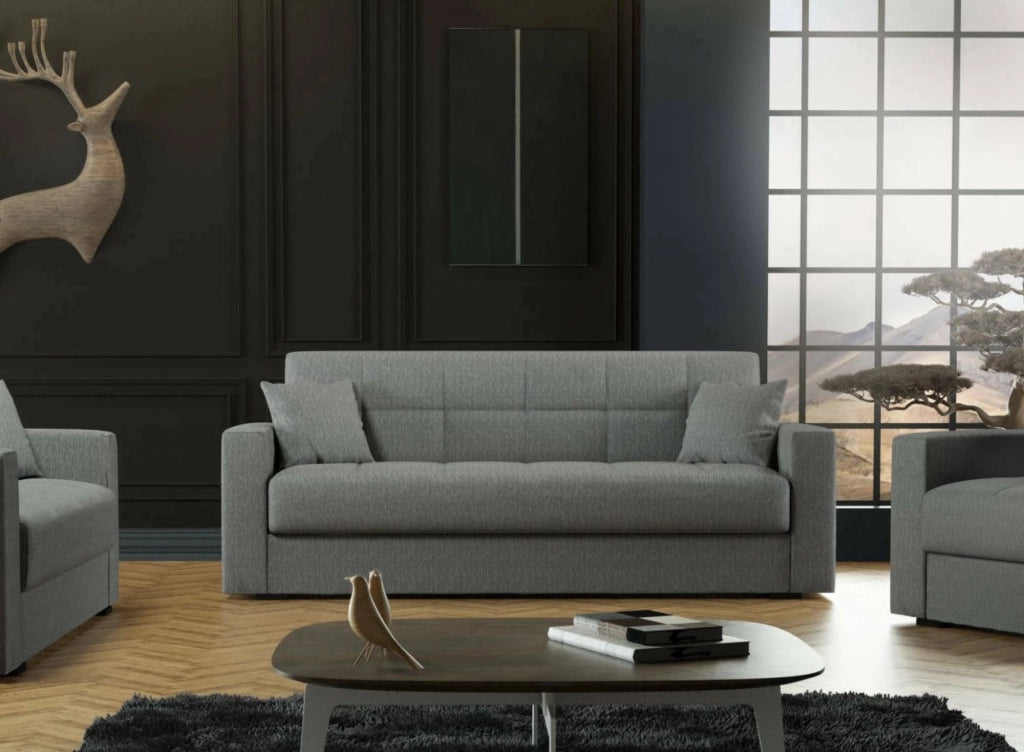 Ambrogino, Divano Letto 3 Posti Contenitore, 212x80 cm Grigio