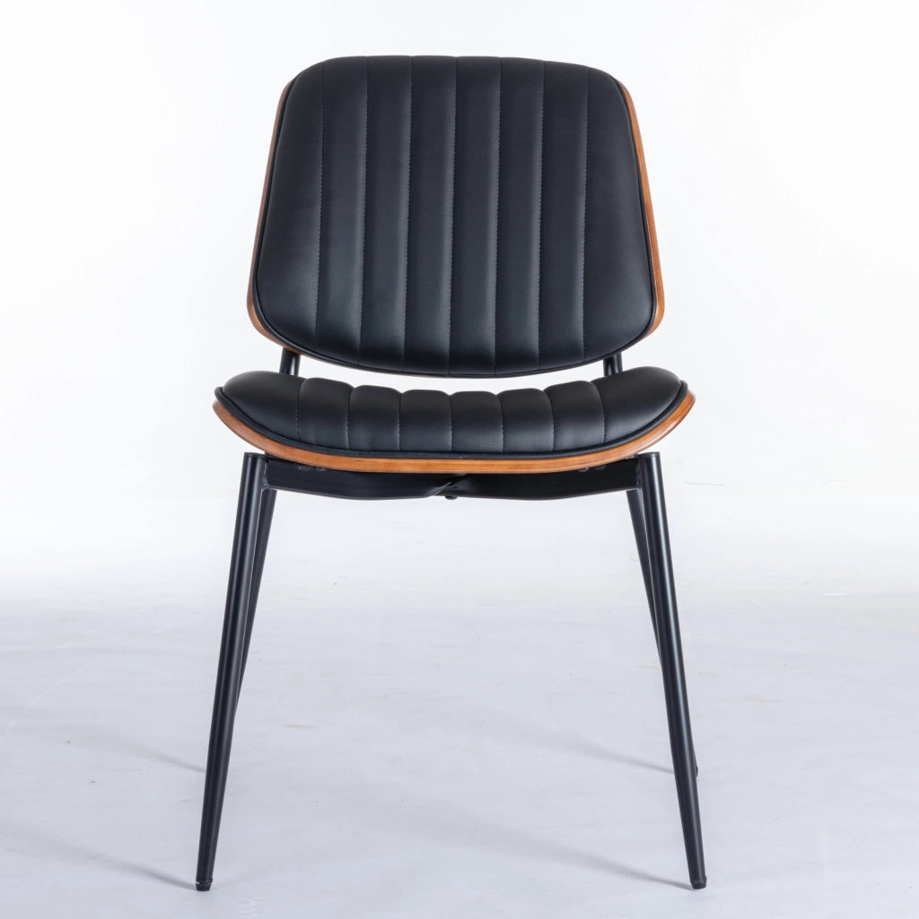 Sedie da Pranzo Set 2 Pezzi Retr¨° ¨C MINIMAL ¨C Similpelle Nera, Schienale Legno, Gambe Metallo