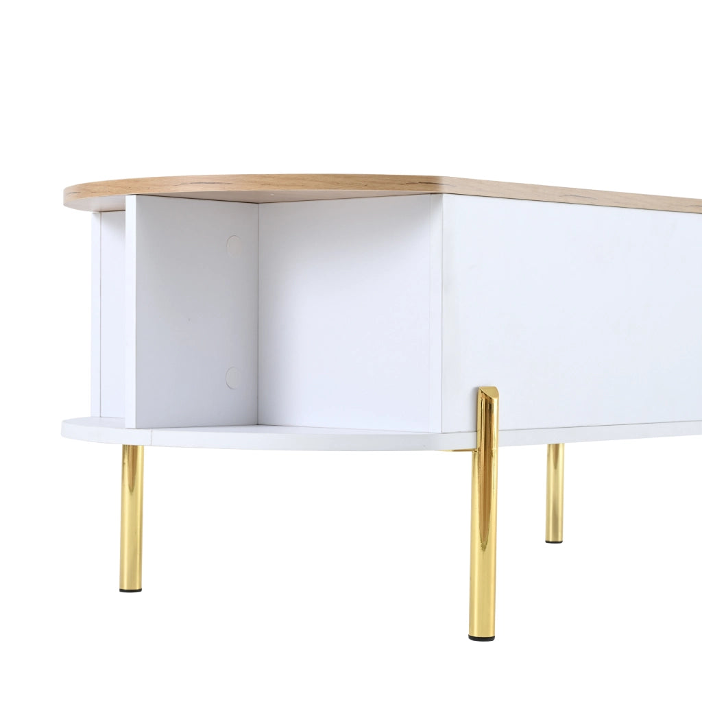Tavolino da salotto 120x50x43 cm; piano sollevabile con vano nascosto; MDF; bianco e colore naturale