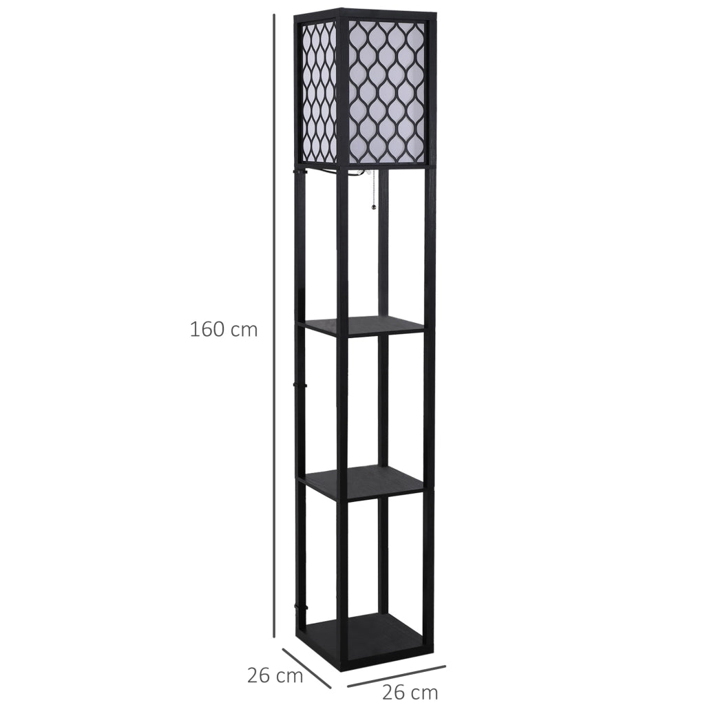 EasyComfort Lampada Lampadina da Terra Salvaspazio con Ripiani Durevole Cotone, MDF 26 x 26 x 160 cm Nero, bianco