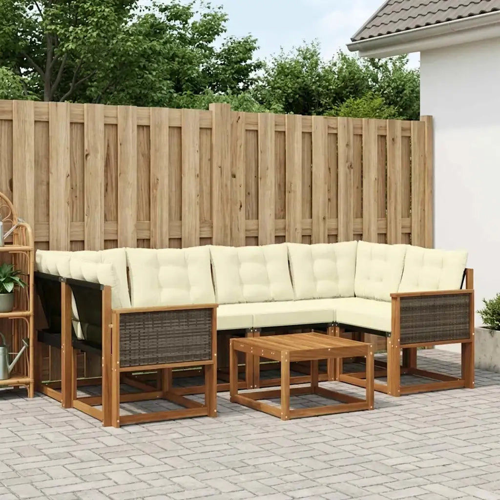 Set di divani da esterno con cuscino 7 pcs Naturale e Crema