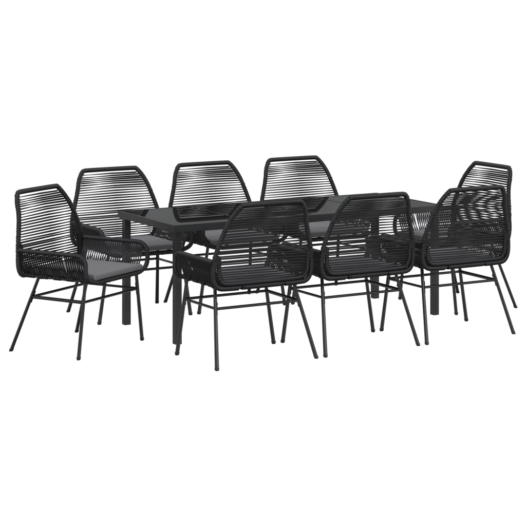 Set da pranzo da giardino 9 pezzi con cuscini in polyrattan nero