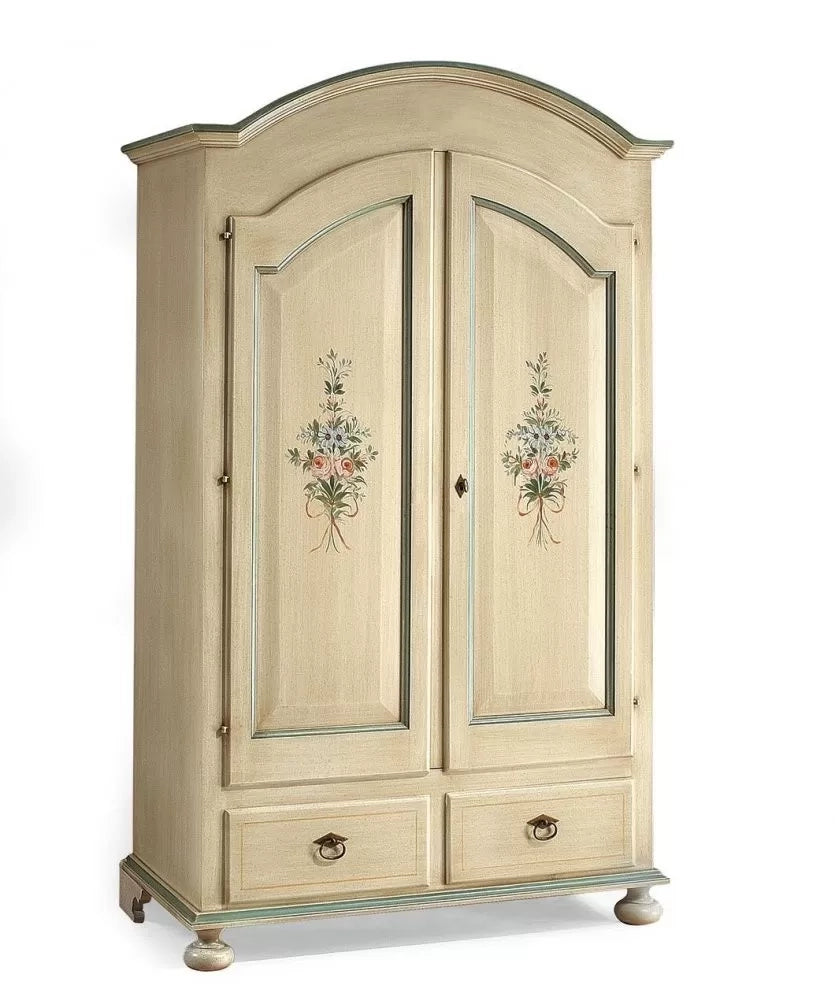 Armadio arte povera 2 ante legno shabby avorio anticato filo azzurro 125x61x200 (1314) - Mobili 2G