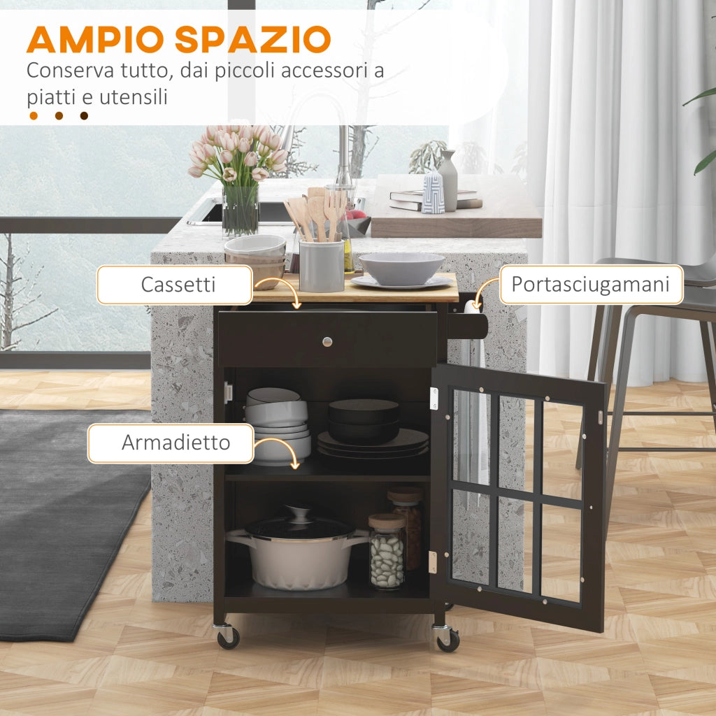 Mobile Cucina con Cassetto e Portasciugamani ¨C Zephmum ¨C Legno 67x48x86.5 cm Nero Rovere