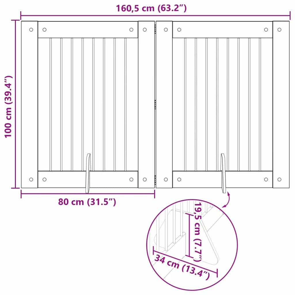 Cancello per cani pieghevole con supporti 2 pz 160,5 cm 892042