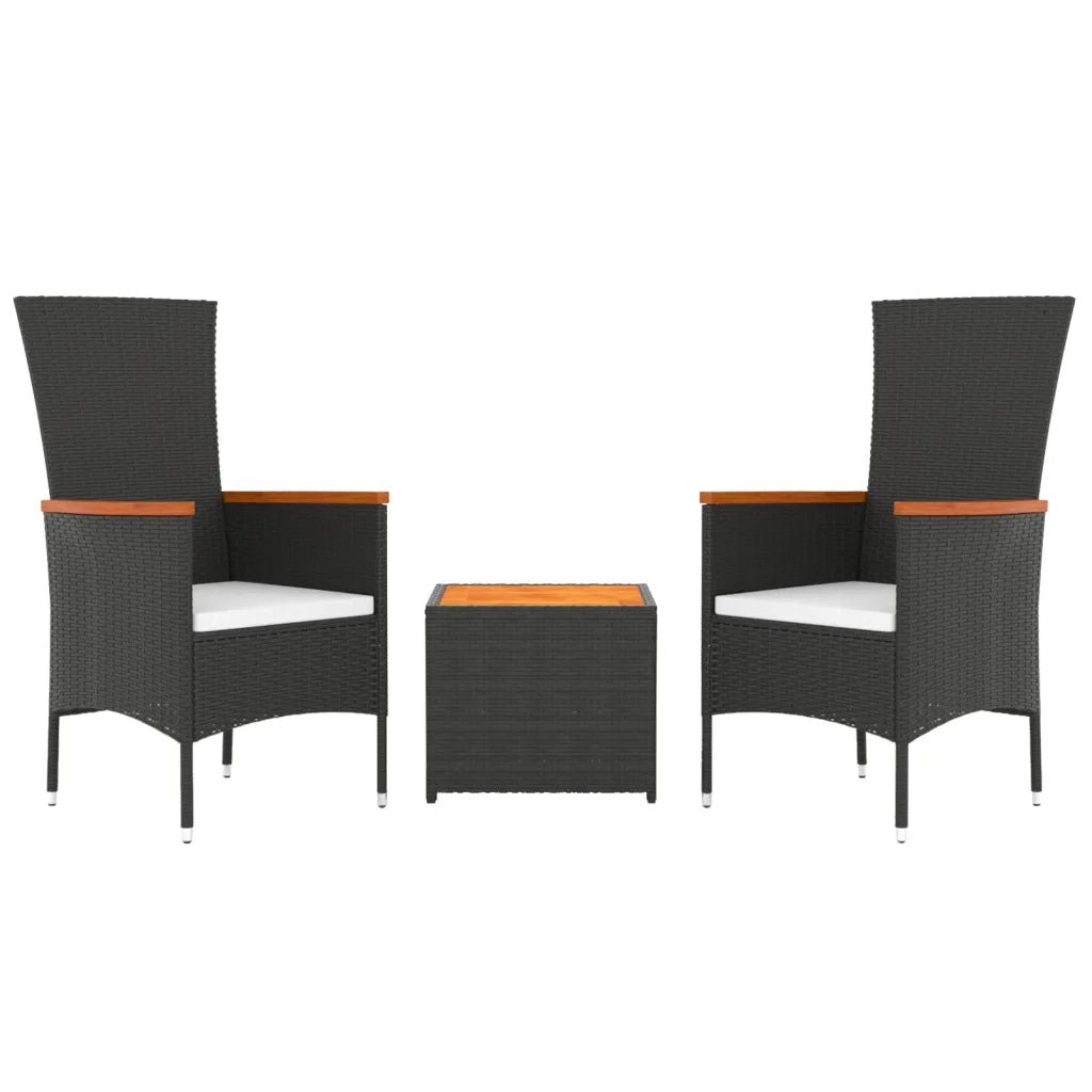Set Mobili Giardino 3pz Nero Polyrattan e Legno Massello Acacia 3157648