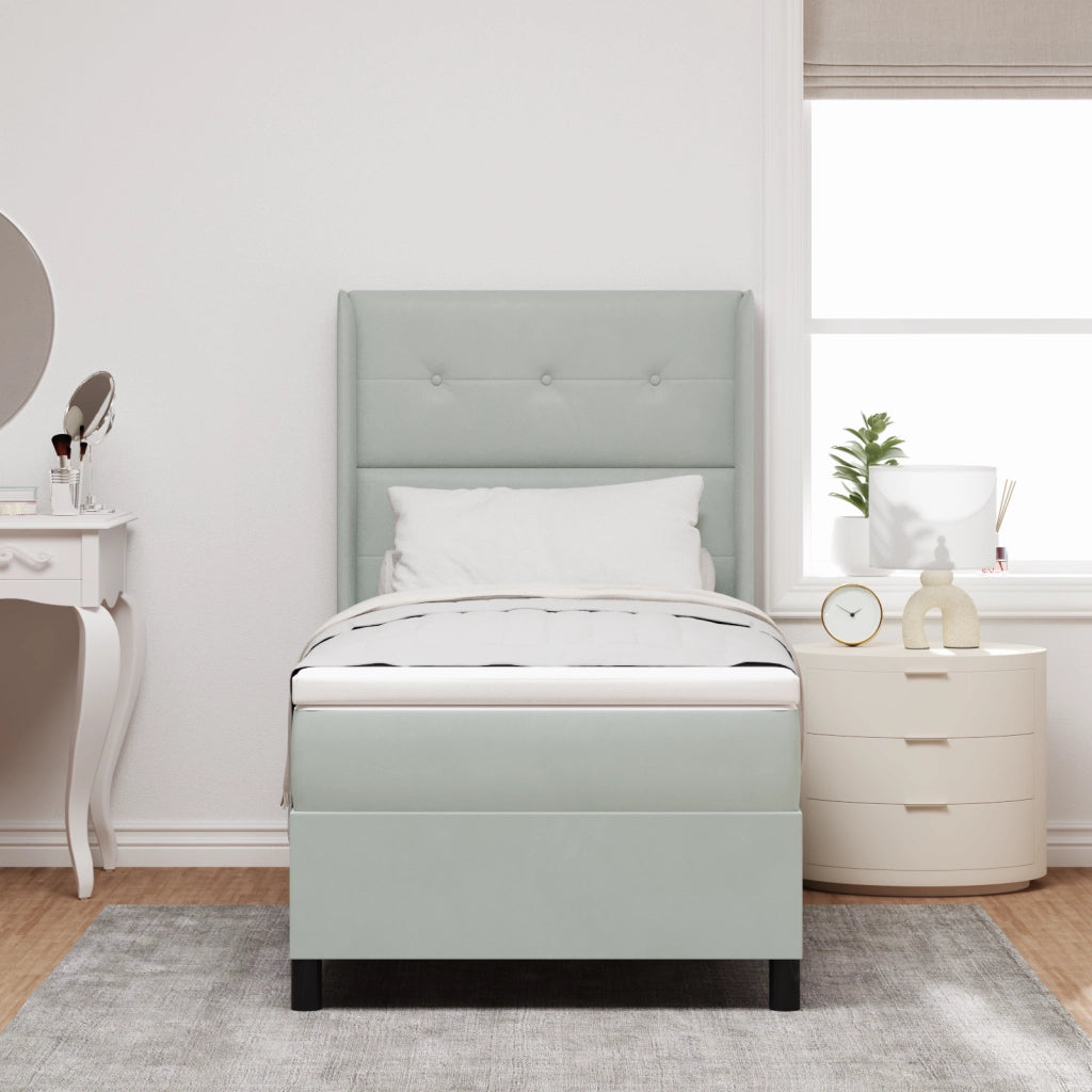 Letto Box Spring con Materasso e Luce LED Grigio Chiaro 100x200 cm Velluto