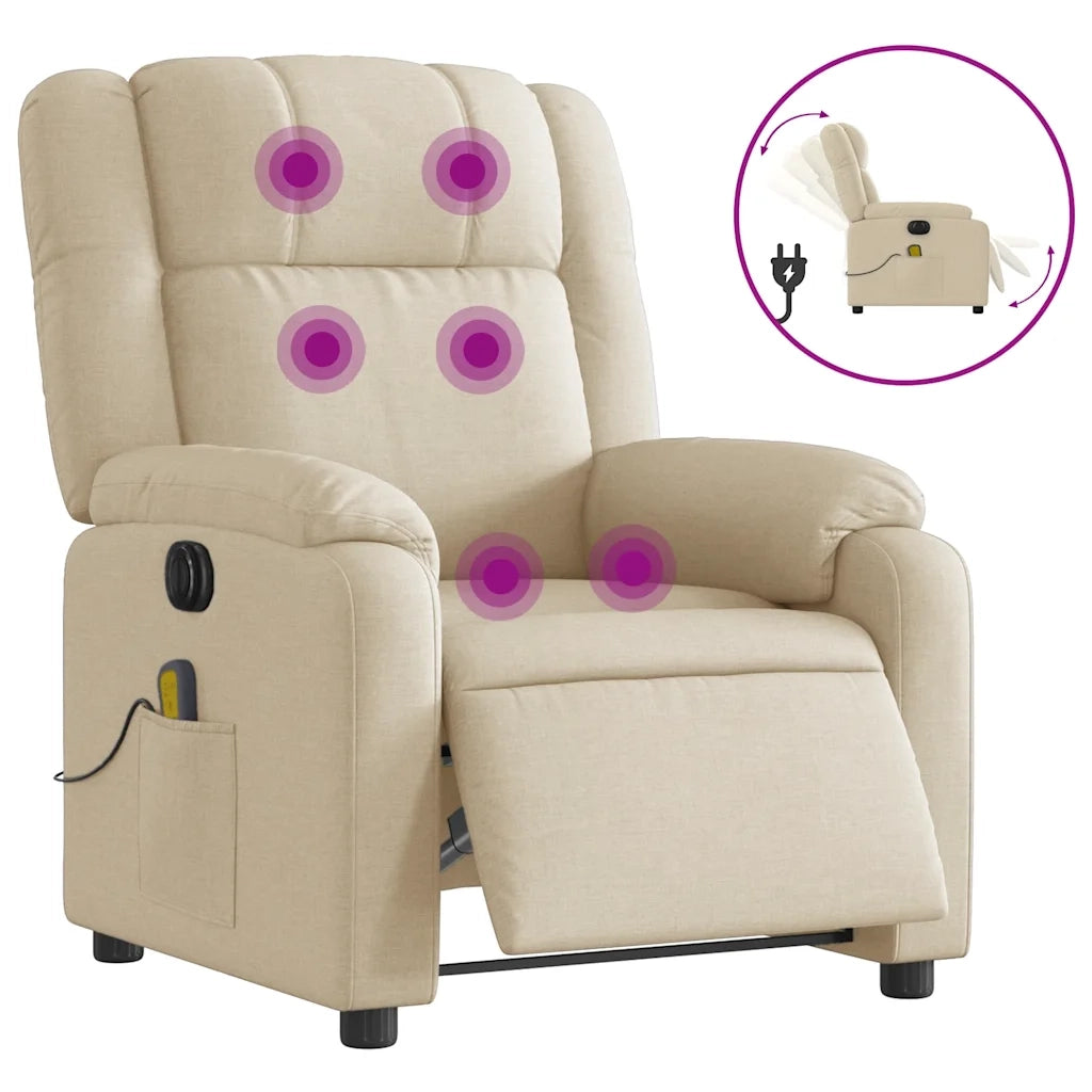 Divano Sedia-Poltrona Reclinabile Massaggiante Elettrica Crema in Tessuto 510985