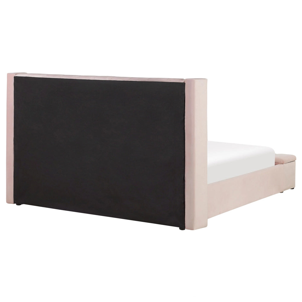 Letto velluto rosa pastello rete a doghe e cassapanca 180 x 200 cm