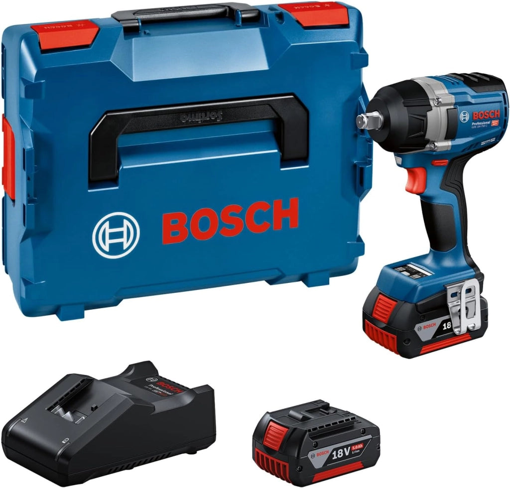 Bosch Professional 18V System Avvitatore a massa battente a batteria GDS 18V-750 C (incl. 2 batterie 5.0 Ah, caricabatteria GAL 18V-40, L-BOXX)
