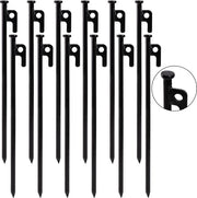 12 pezzi di spiedini in acciaio neri, spiedini, robusti 30 cm, spiedini pesanti, campeggio, con ganci e fori, adatti per campeggio, ombrello, esterno, escursione