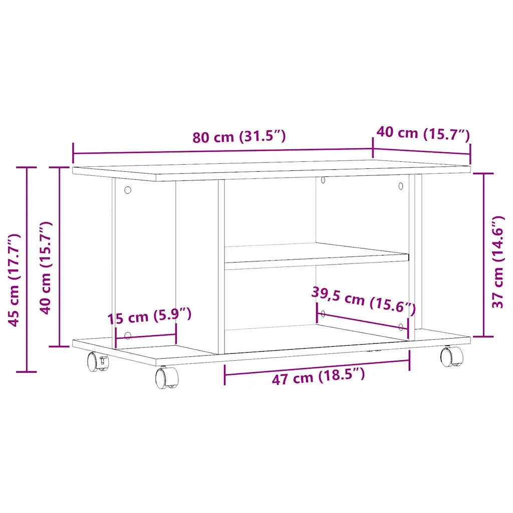 vidaXL Mobile TV Ruote Rovere Nero 80x40x45cm Legno Multistrato