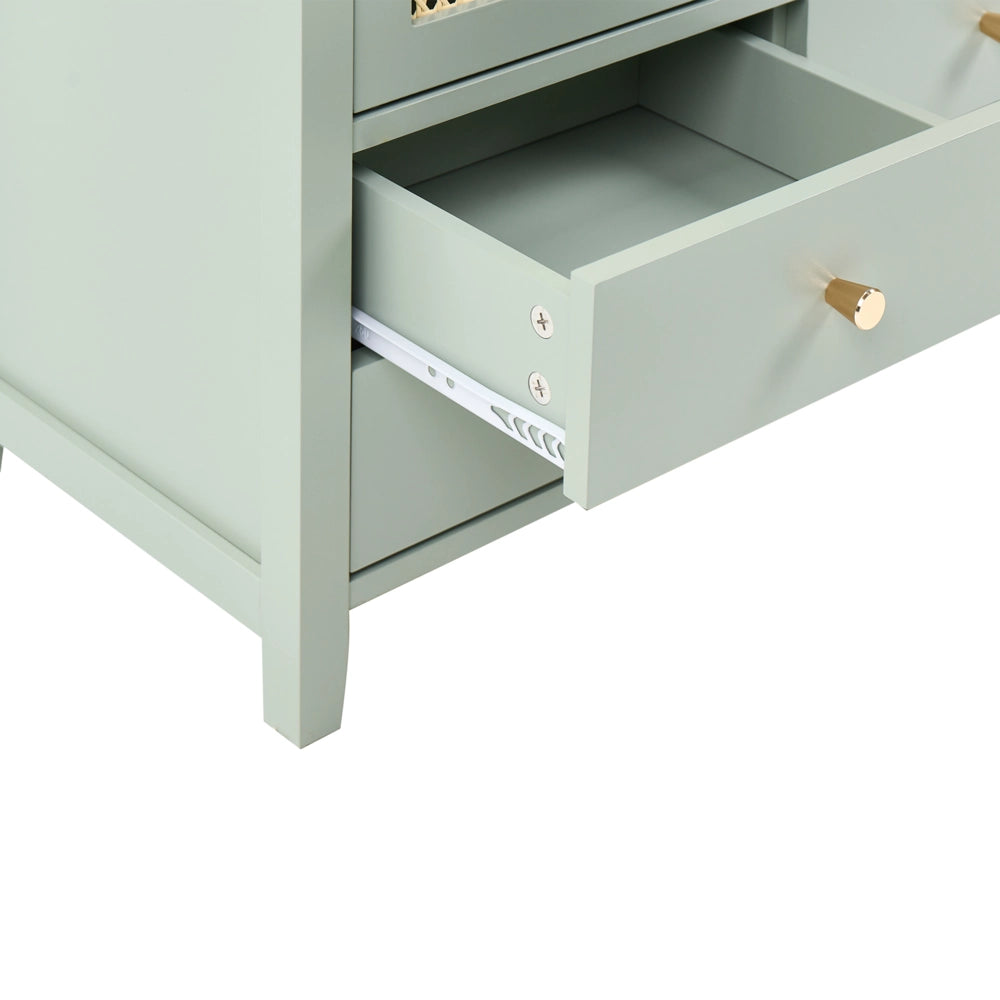 Scarpiera con 4 cassetti e 3 ripiani in legno MDF rattan PE verniciato stile boho verde menta