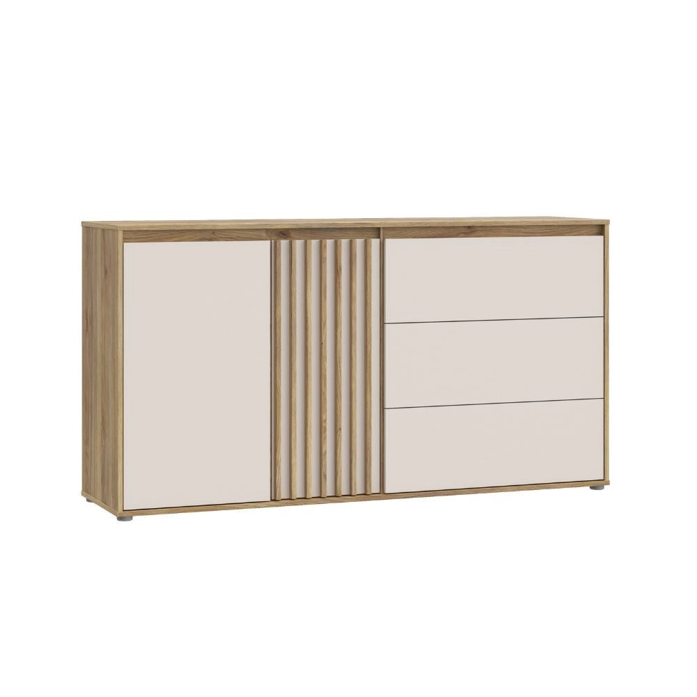 Madia Neutra Rovere e Cashmere con 3 Cassetti e Anta Cannettata
