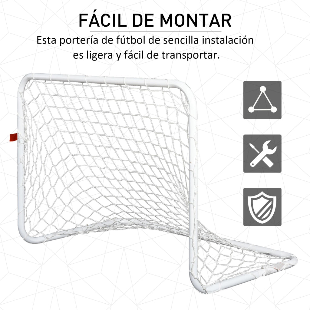 Set 2 Porte Calcio con Rete e Pallone ¨C zephmum ¨C Bianco, Acciaio e Poliestere, 78x46x56 cm