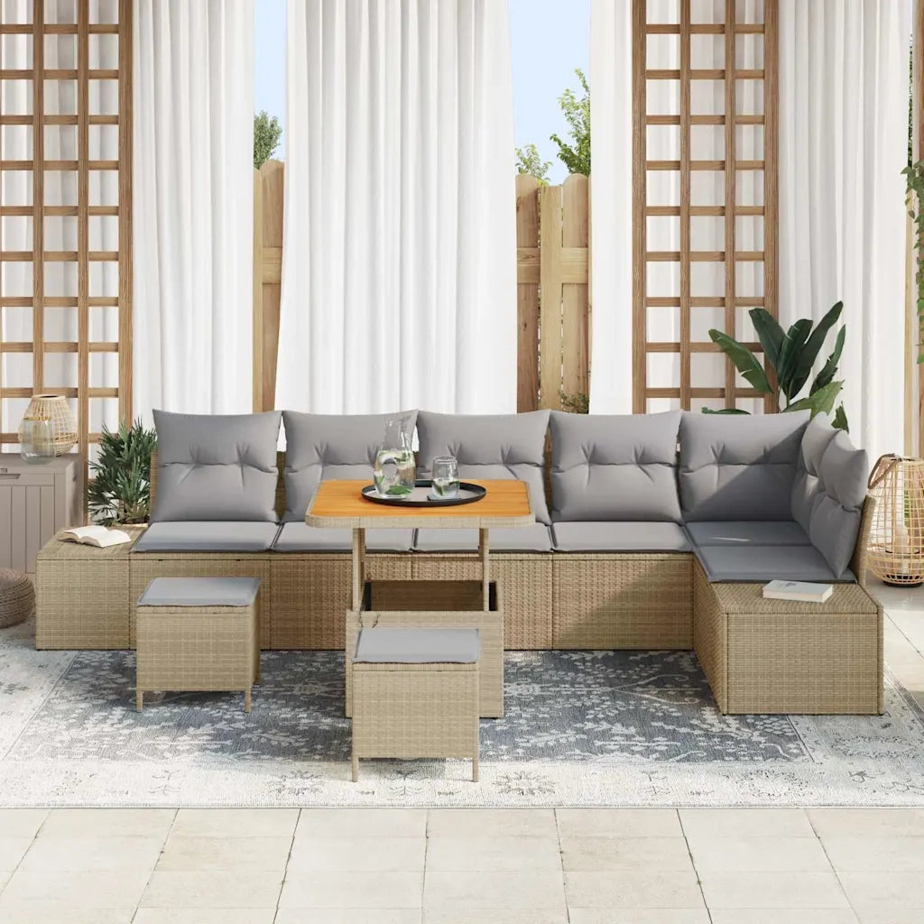 Set Divano da Giardino con cuscino 9 pcs Beige Poly Rattan 3364752