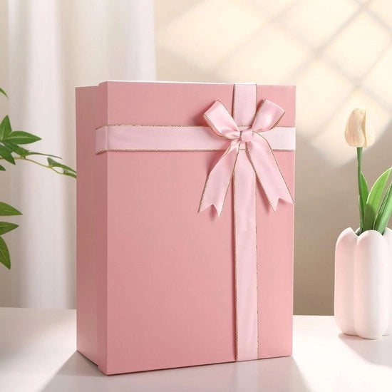 Scatola regalo riciclabile con fiocchi - 225 x 16 x 85 cm - Rosa