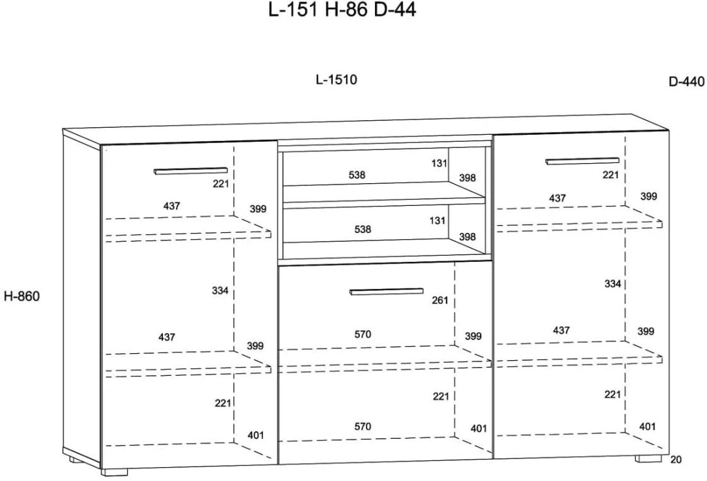 CASSETTIERA SOGGIORNO TV ANETTE DYNAMIC 24 151x44x86cm NERO OPACO ROVERE