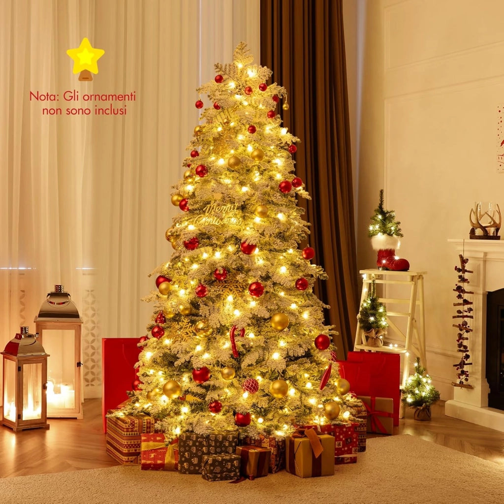 Albero di Natale Innevato 180/210 cm, Albero di Natale Artificiale con 260/320 Luci LED, 130/160 Palline, 616/806 Rami, 8 Modalità di Illuminazione, Decorazione Natalizia per Festa (180 cm)