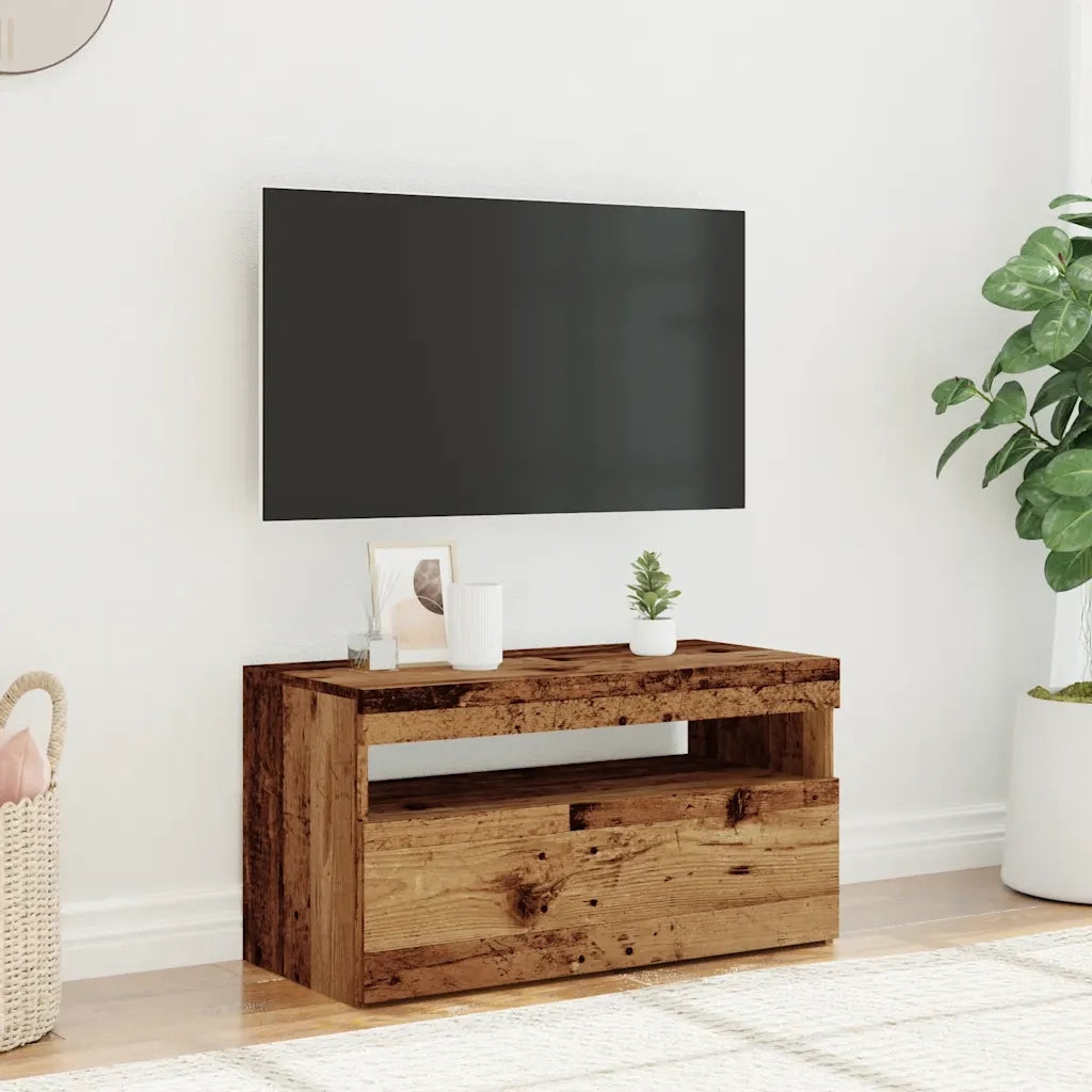 Mobile Porta TV con LED Legno Antico 75x35x40 cm Multistrato